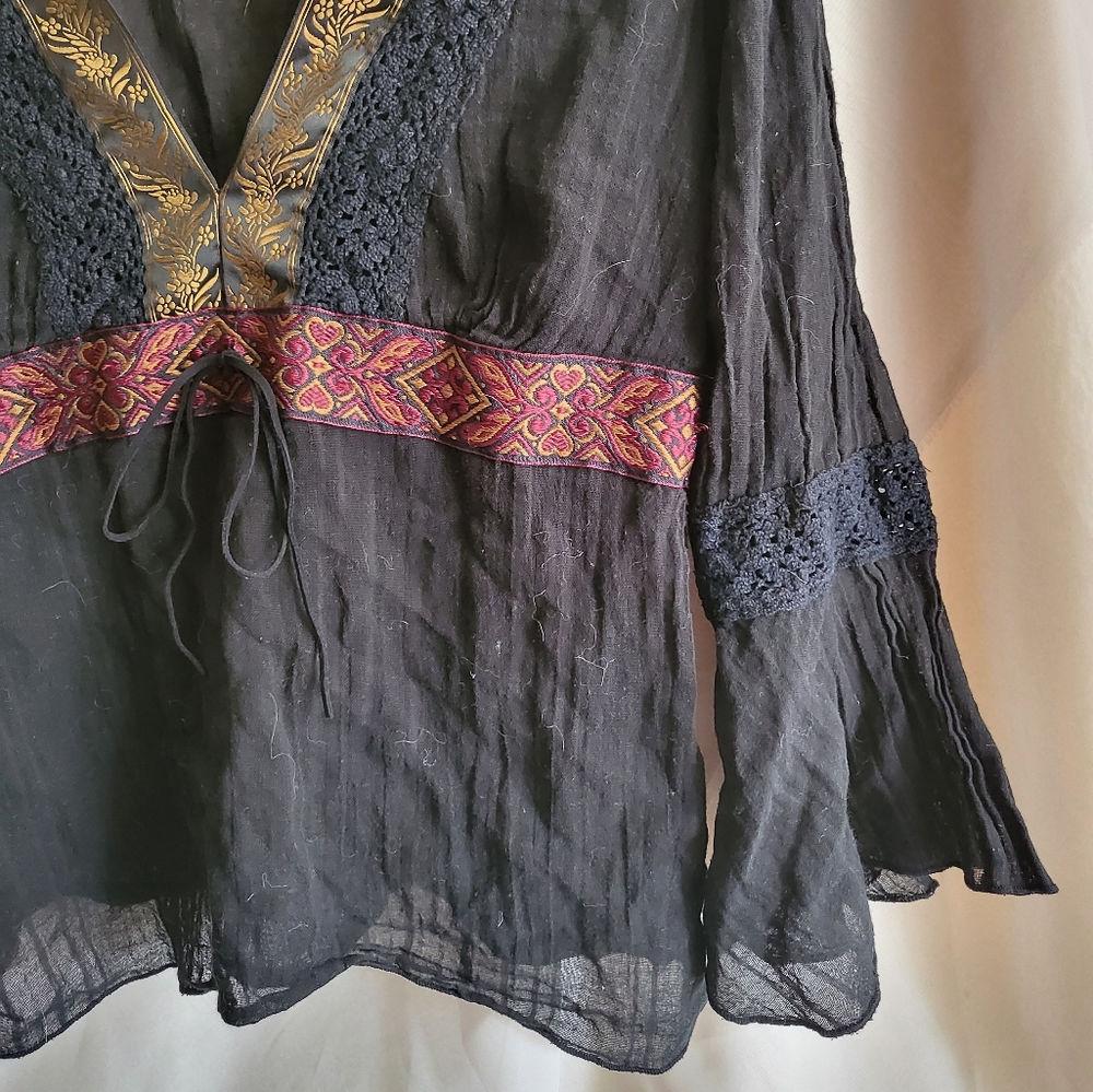 Black Bohemian Transparent Long Sleeved Shirt